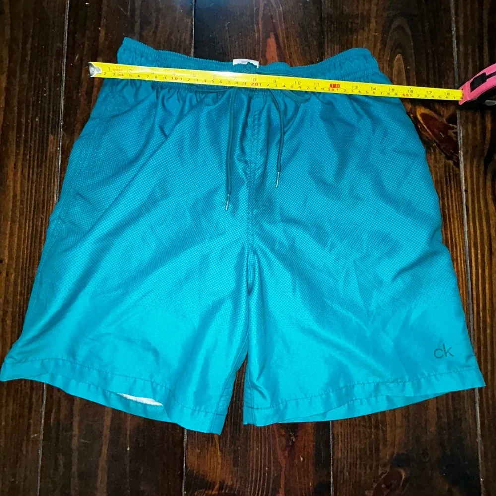 Calvin Klein Mens Swim Trunks Size M Turquoise Blue Micro Dot Mesh Lined Shorts